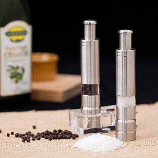 Moulin à épices Cool à une main avec ensemble sel et poivre qui peut être moulu d'une seule main Moulin à épices avec support en acrylique &