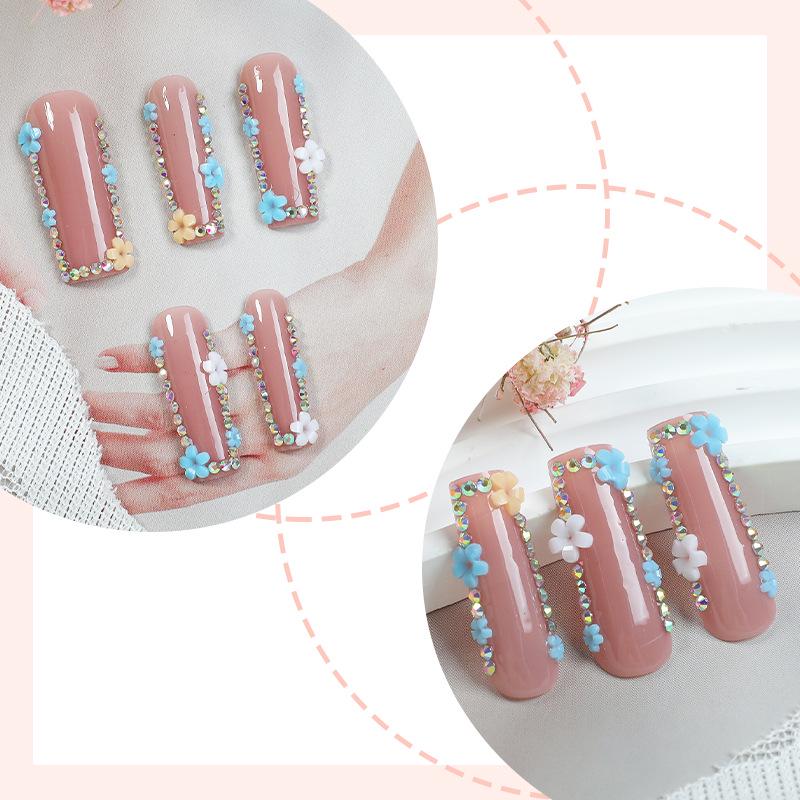 Colorful Flower Press-on Long Pipe Shape Nails - 24 Piece Set for Women