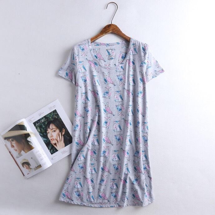 

Ночная рубашка с короткими рукавами и мультяшным принтом - корейский стиль, размер плюс, симпатичная хлопковая пижама Owl; XL серый