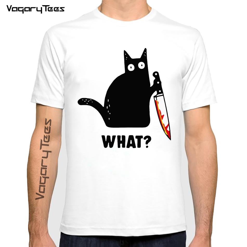 Funny Black Cat Gift For Cats Lovers Black Cat What Tshirt Murderous Cat Knife men Funny T Shirt Short Sleeve Tops Tees