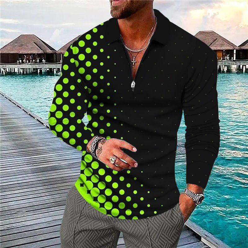 Christmas-themed long sleeve zip polo, stylish holiday casual top