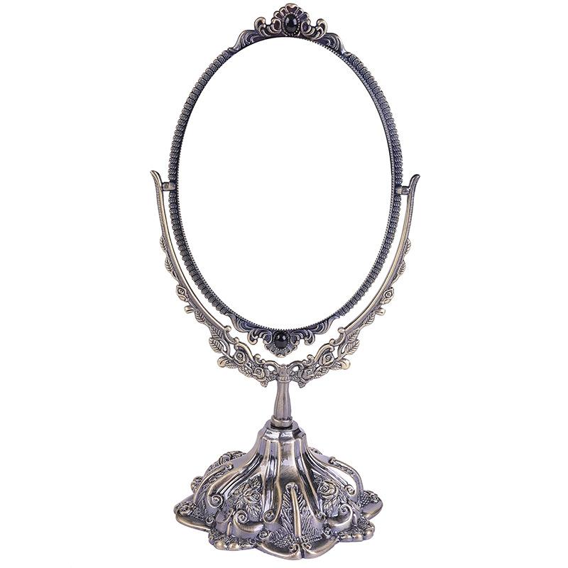 Vintage Metal Double Sided Makeup Mirror HD Beauty Mirror Dressing Table Desktop Decoration Exquisite Embossed Carving Glass Art
