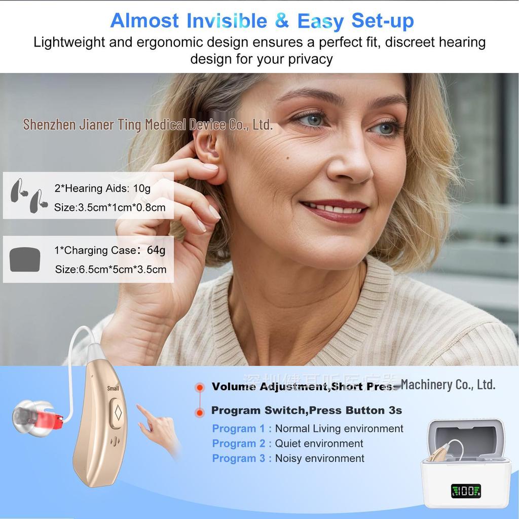 Rechargeable 16-Channel Invisible Hearing Aid for Seniors with Simple Operation Button and Noise Reduction