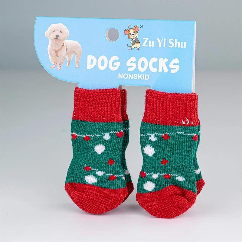 New 4Pcs/set Christmas Deer Snowman Pet Knitted Socks Winter Warm Indoor Wear Slip On Paw Protector Small Dogs Cat Socks Shoes