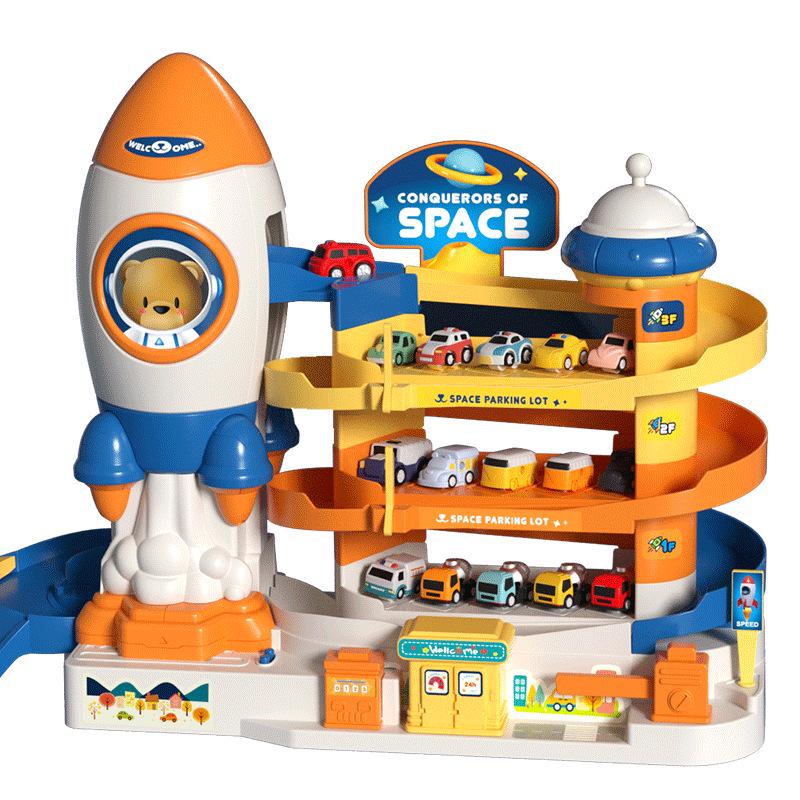 Rocket Space Adventure Track Car Toy for Kids – Educational Building & Parking Set