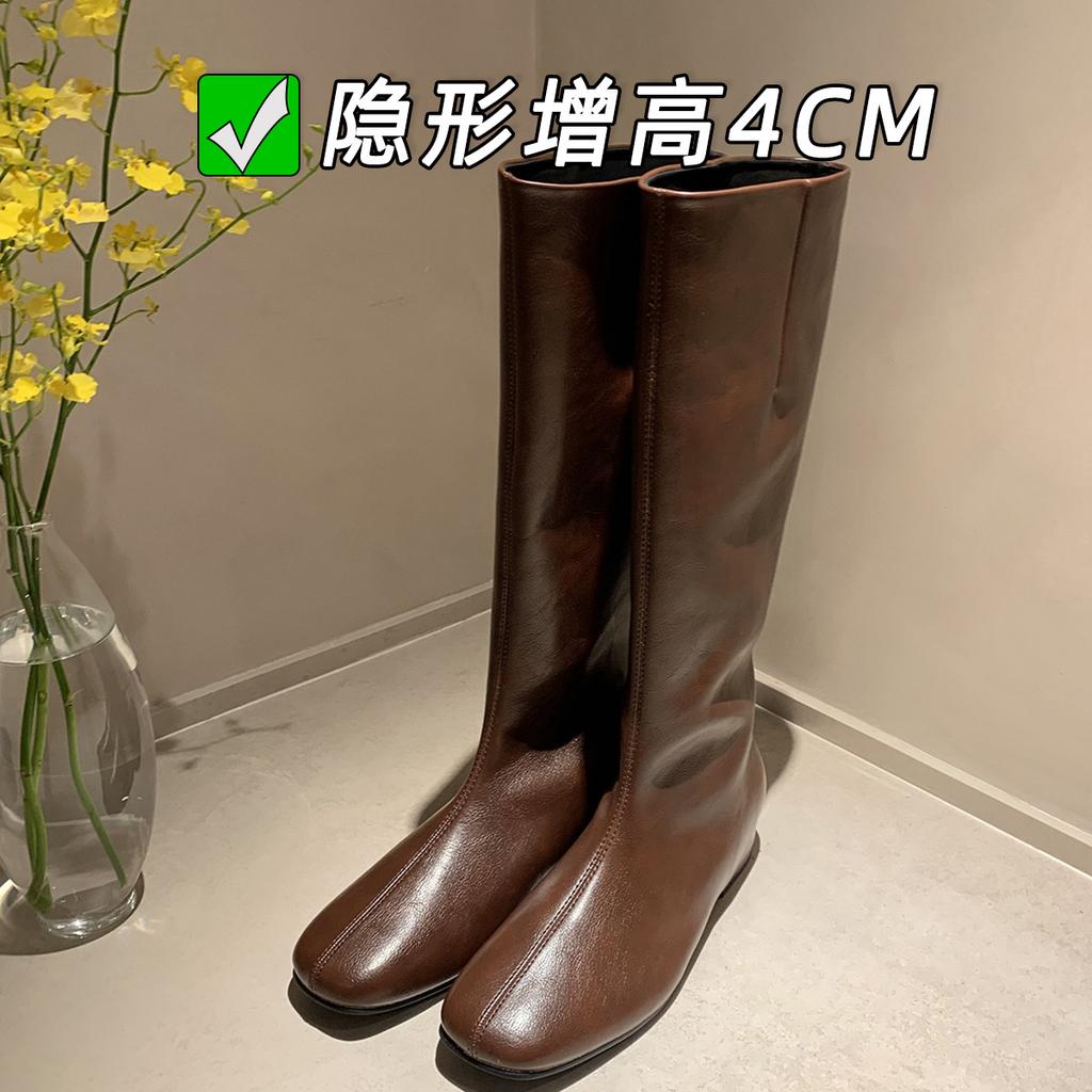 Inner Heightening Round Head Flat Bottom Thin Boots High Boots Knight Boots Autumn and Winter