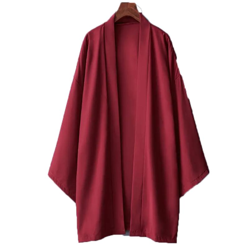 Pánské dlouhé jednobarevné japonské kimono pončo letní ležérní volné dámské yukata haori plážová černá košile hiyoshi