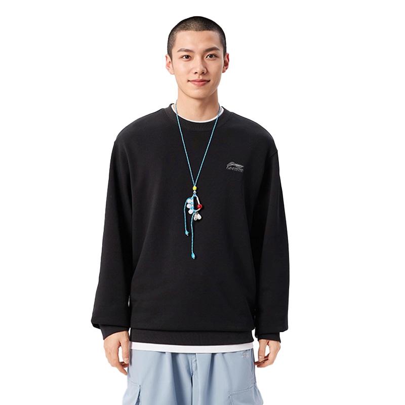 Li Ning Logo Einfarbig Bequem Schlicht Innen- und Außenpassend Studentenstil Laufen Sport Freizeit Fleece Langarm-Sweatshirt AFDL40-1