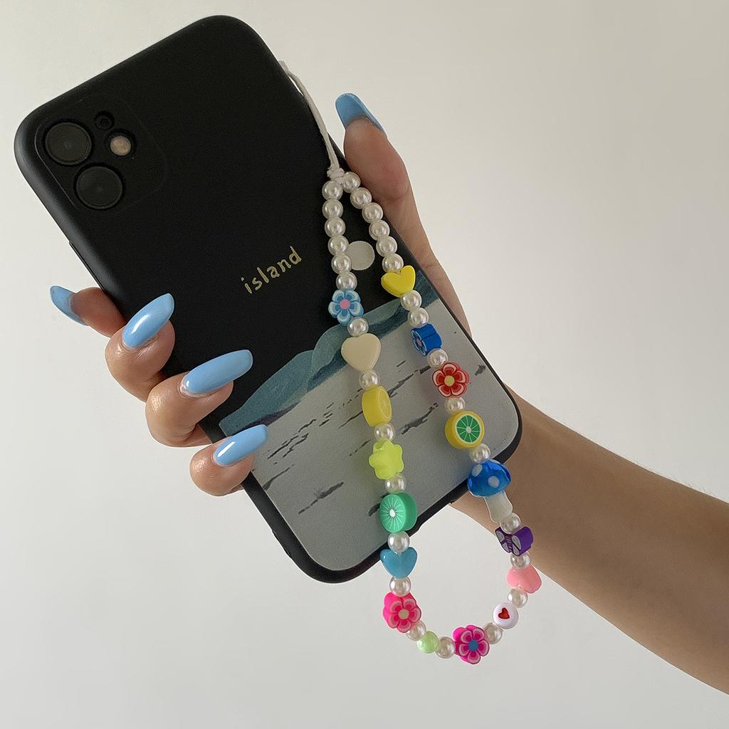 Imitation Pearl Glass Flower Color-Block Round Bead Phone Chain Fashion Trendy Star Mushroom Bag Pendant