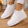 Women's Spring-Autumn Lace-Up White Casual Shoes, Height-Increasing European Style, Available In Large Sizes.