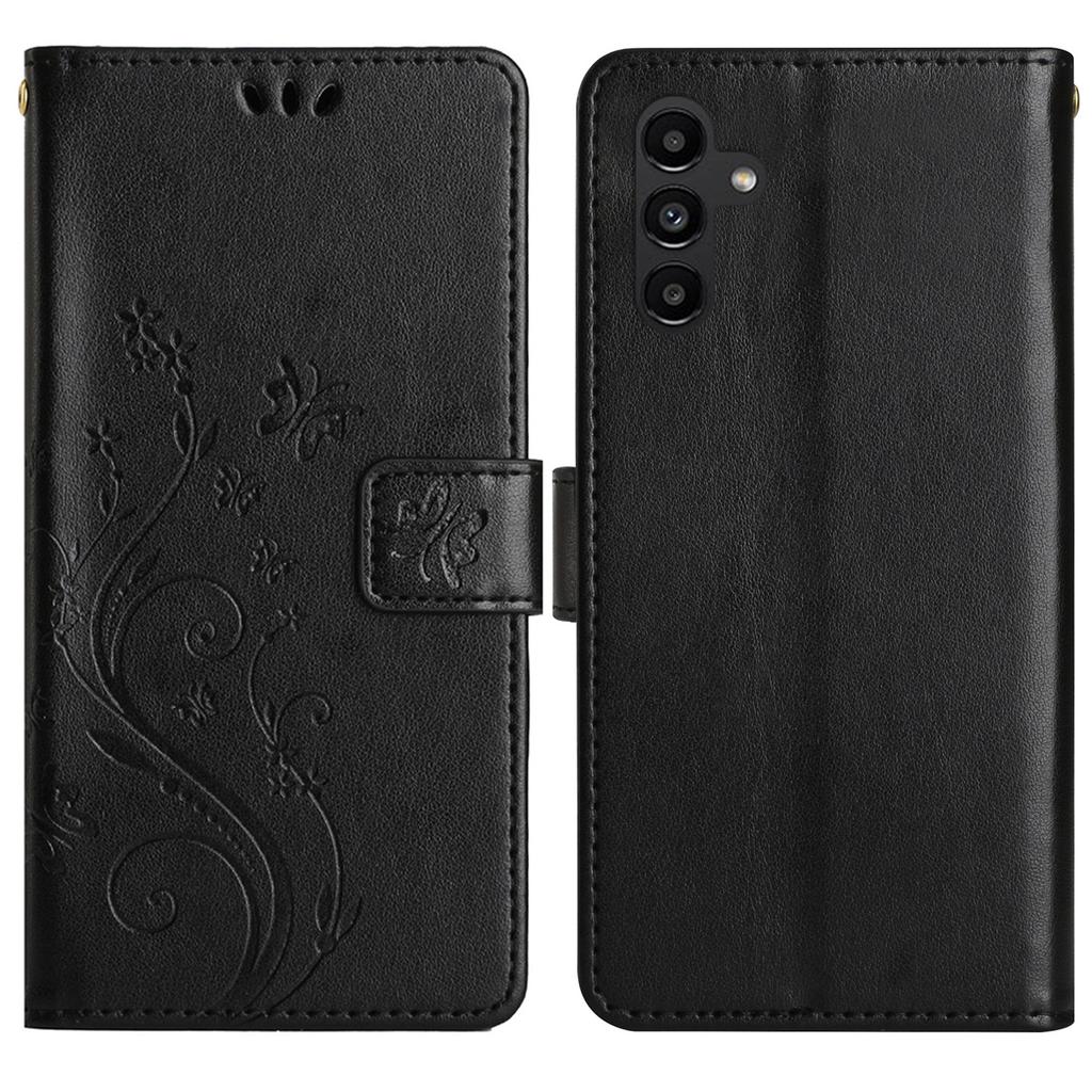 For Samsung Galaxy S24 FE Leather Wallet Case Butterfly Flower Imprinted Phone Cover with Strap