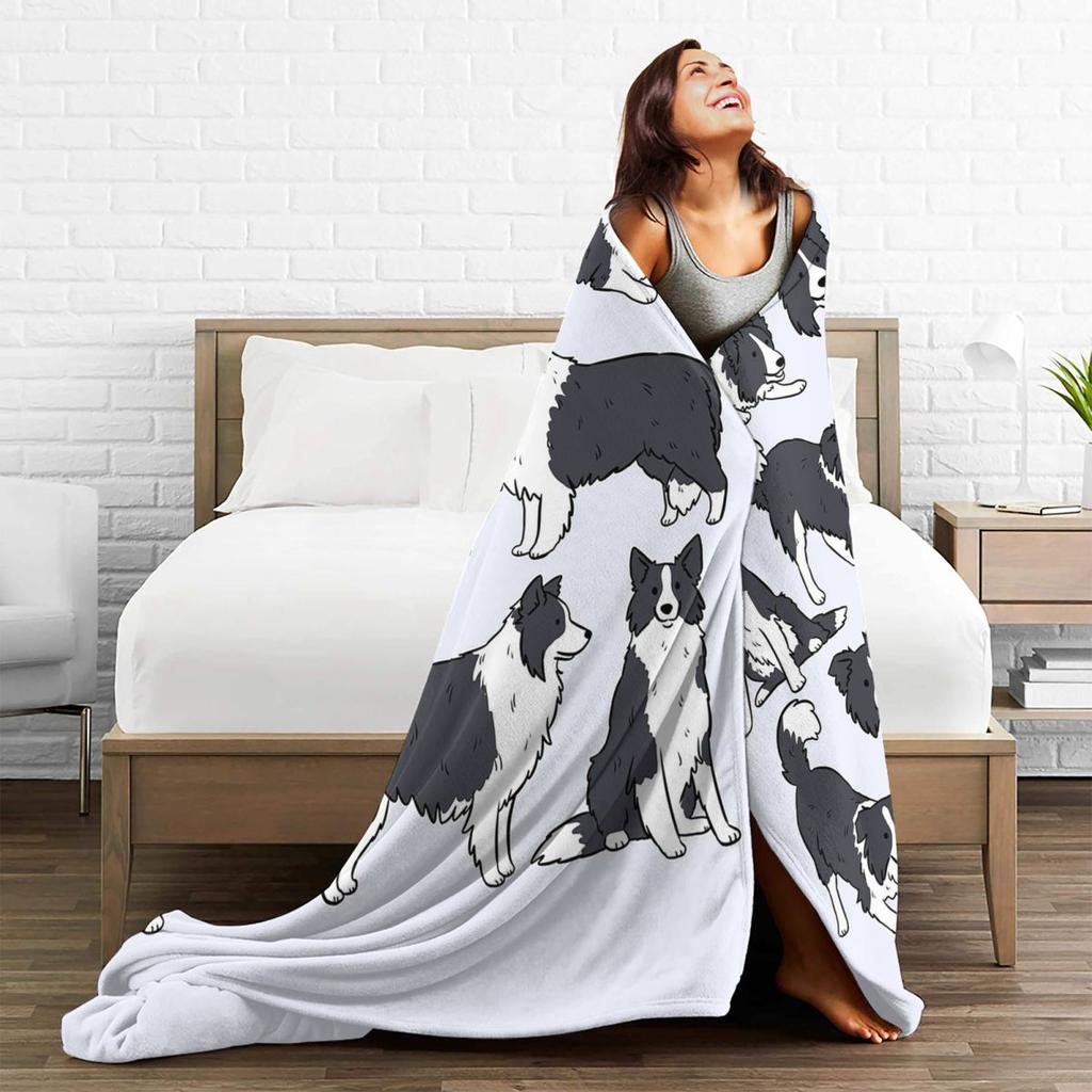 Border Collie Dog Cute Pattern Blanket Soft Warm Flannel Throw Blanket Cover for Bed Living Room Picnic Travel Home Couch