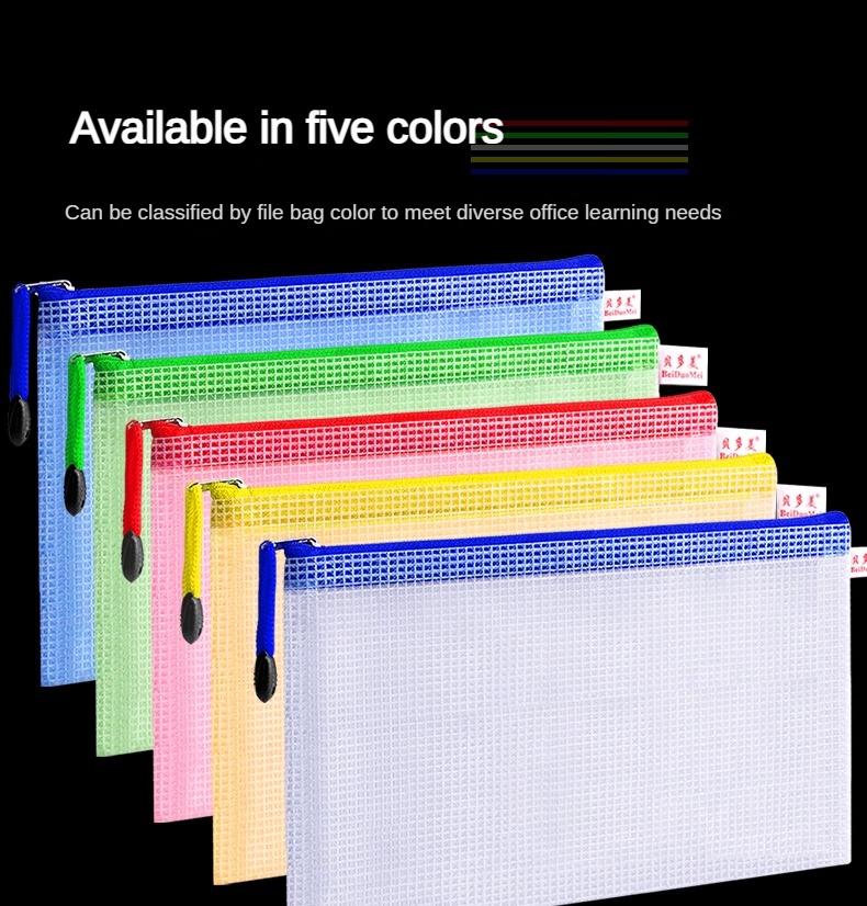 10 pezzi A4 File Bag Trasparente Mesh A5 Data Zipper Storage Bag B5 Student Test Paper Drawing Bag Office Waterproof Document Bag