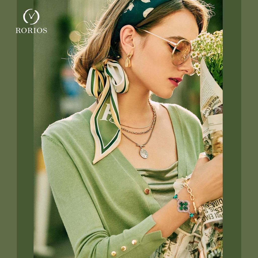 RORIOS Sparkling Crystal Clover Bracelet Quartz Analog Wristwatch with Stylish Birthday Gift for Green Women's Four-Leaf Watch, Diamonds, Women,