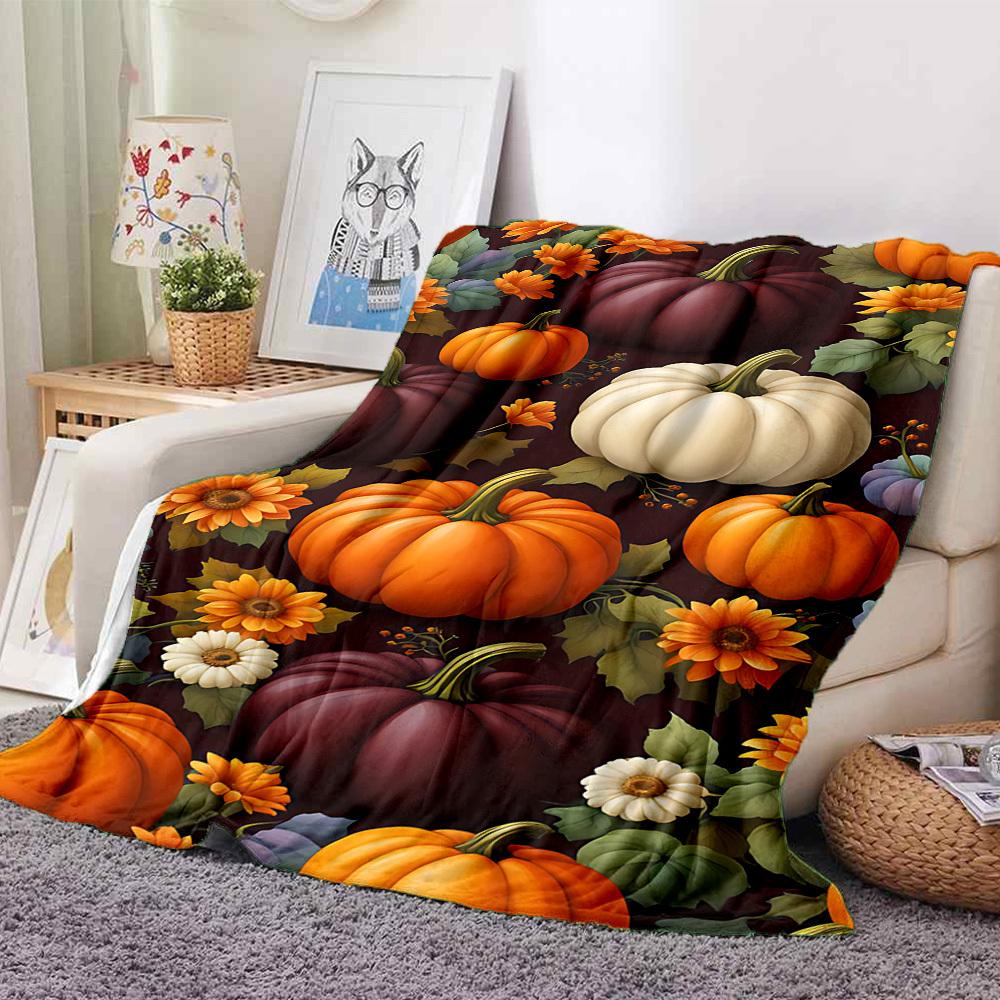 

1pc Pumpkin Harvest Blanket, Lightweight Flannel Throw Blanket for Sofa, Bed, Travel, Camping, Living Room, Office, Couch, Chair, a0922073 130cmx150cm