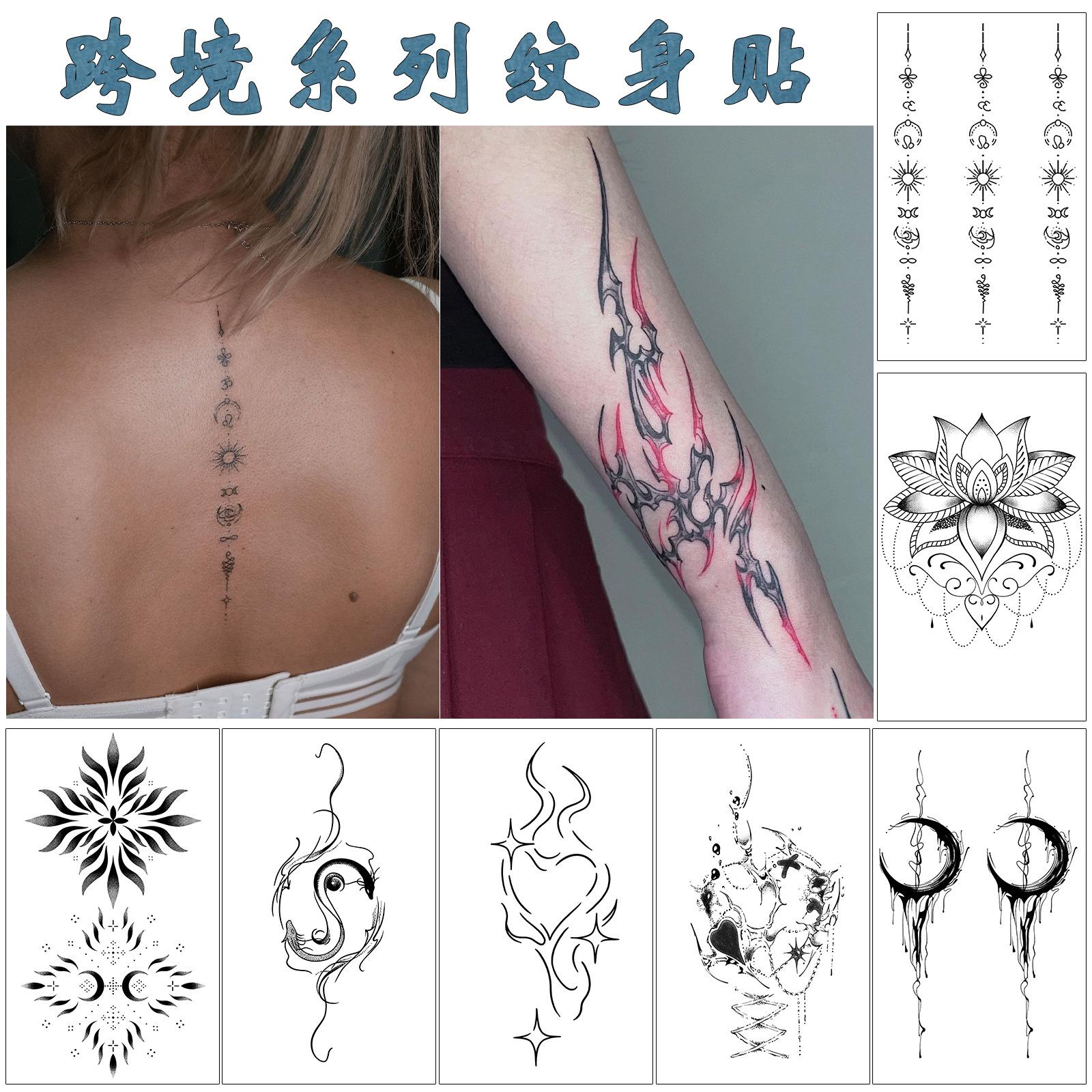 Glow Makeup Unisex Personality Domineering Love Flower Lotus Thorns Line Totem Spine Hand Tattoo Sticker