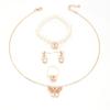 Children's Pearl Alloy Butterfly Necklace & Earring Set - 4-Piece Princess Accessory