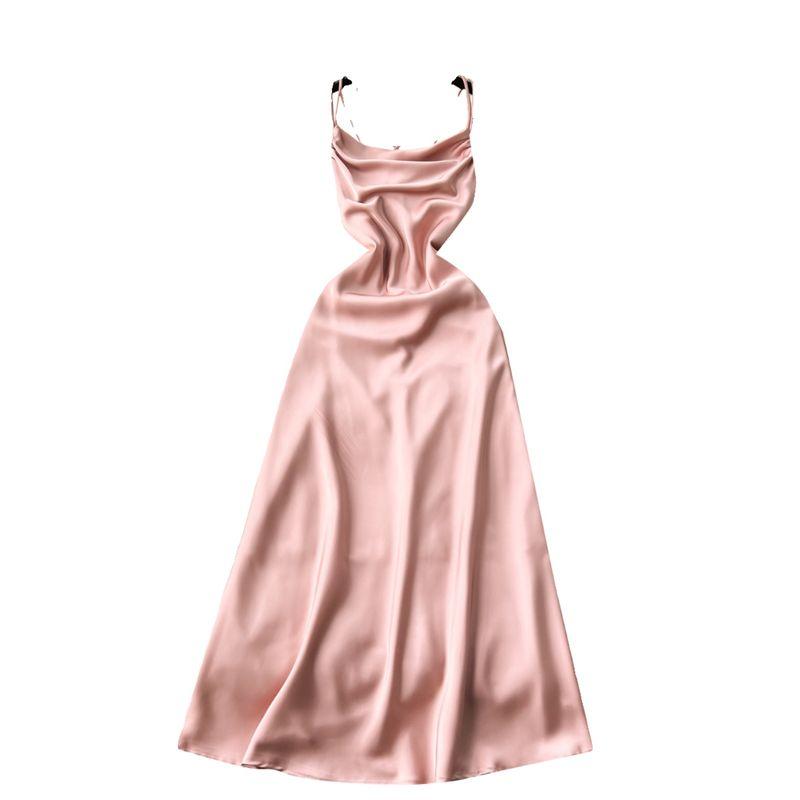 Temperament Goddess Style Open Back Satin Sling Dress