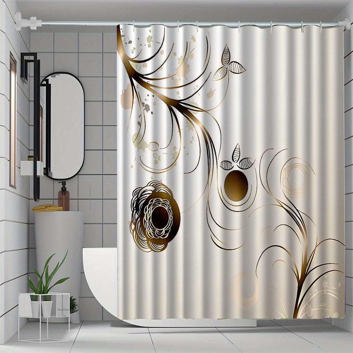 

Elegant Golden Line Shower Curtain, All-Season Artistic Floral Pattern Bathroom Accessory, Shower Curtains For Bathroom W60H190(CM)-1 Pcs