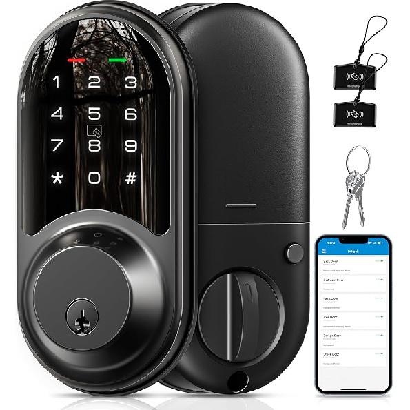 Veise RZ06 Smart Lock for Front Door with App Control, Keyless Entry, Electronic Digital Deadbolt with Touchscreen Keypad Set, Smart Deadbolt, Auto матовый черный