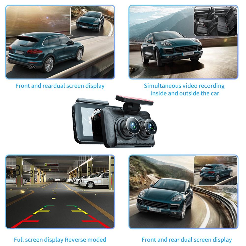 Cam Front and Rr Inside 3 Cameras 1080+720+480P 4in Car Rrview Mirror Car Video Recording Camcorder Car Camera Recorder Auto Driving Recor