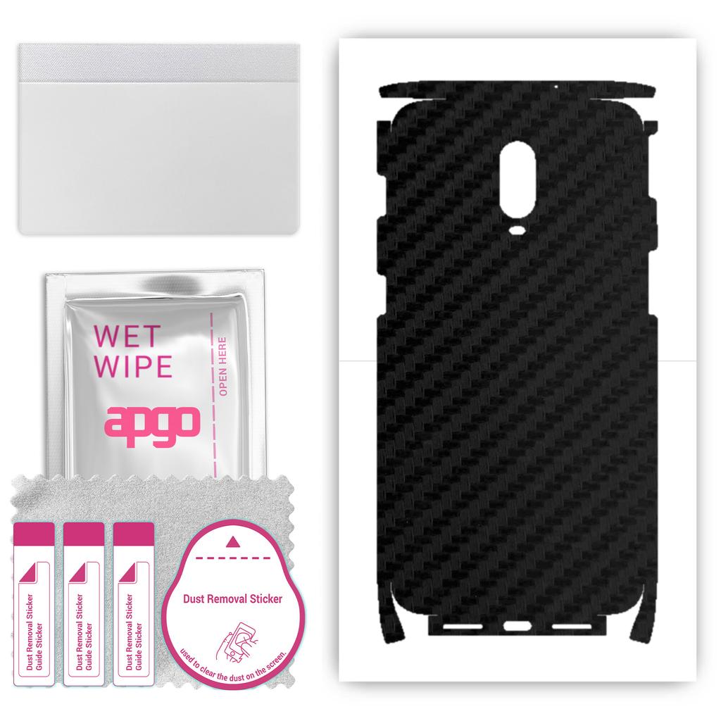 apgo Adhesivo protector para la parte trasera+lateral compatible con OnePlus 6T ML, película protectora completa, lámina, vinilo - Patrón negro carbón