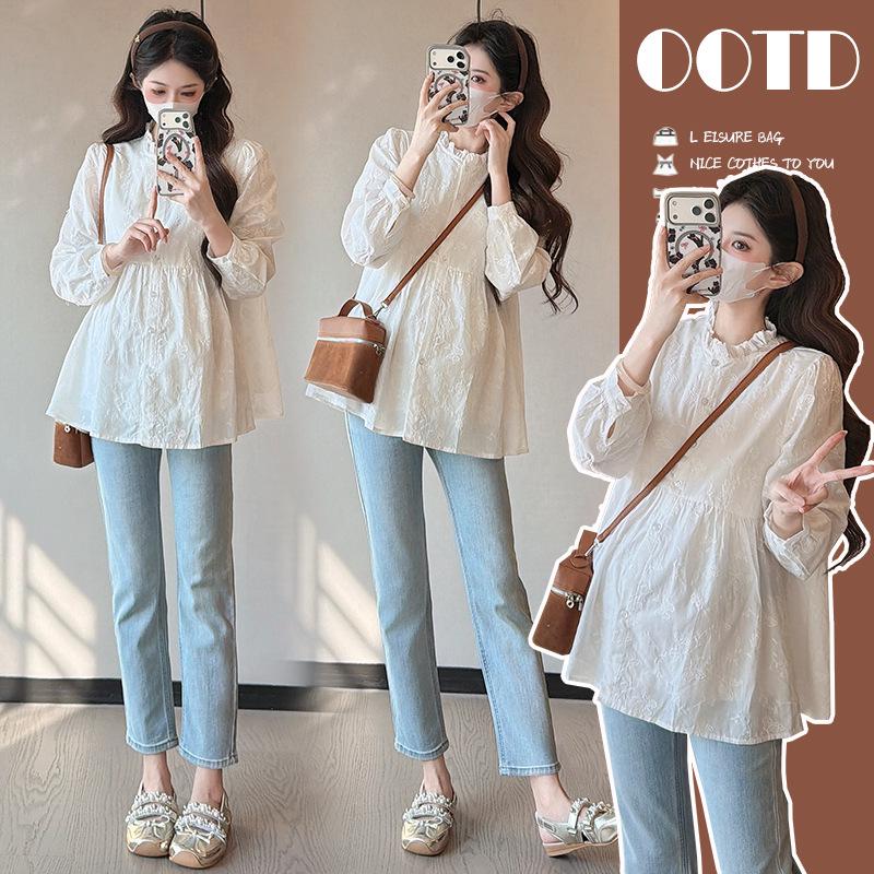2026 Spring Embroidered Korean Maternity Nursing Dress M