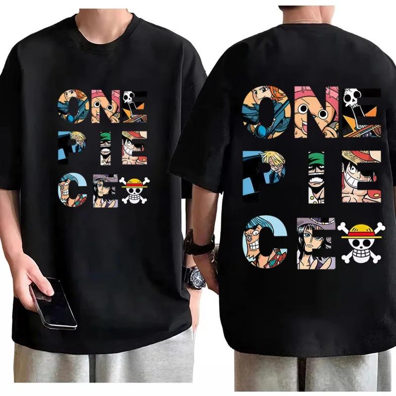 One Piece Straw Hat Crew Letter T-shirt Men Women Cotton Anime Graphic Tee Relaxed Fit Short Sleeve Casual Everyday Top