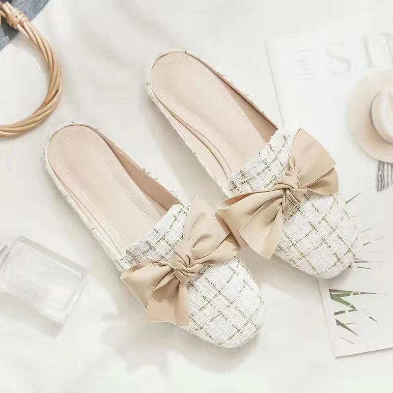 Fashion Flat Women's Slippers and Ladies Sandals With Bow Slides New Fashion On Promotion Easy Wears Offer Clappers H Sandal Pvc Shoes