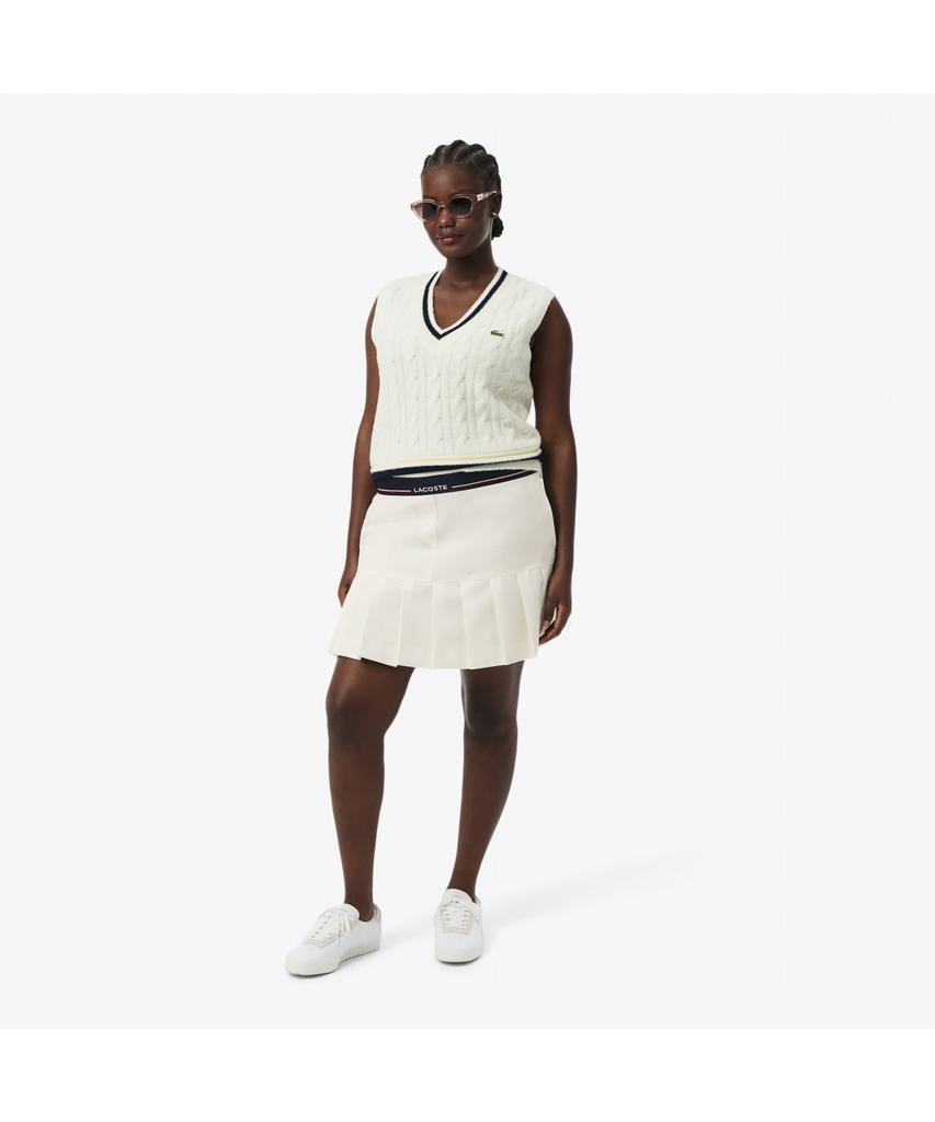 Lacoste Women'S Logo Banded Pleated Mini Skirt Jf5323-55N Xfj