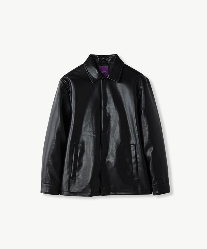 Stco Vegan Leather Coach Jumper Black (Semi-Oversized Fit)_Sjpva72Nsb