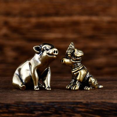 Messing Retro Hund und Schwein Tee Haustier - Kreatives Tierkreiszeichen Schreibtisch Ornament Geschenk