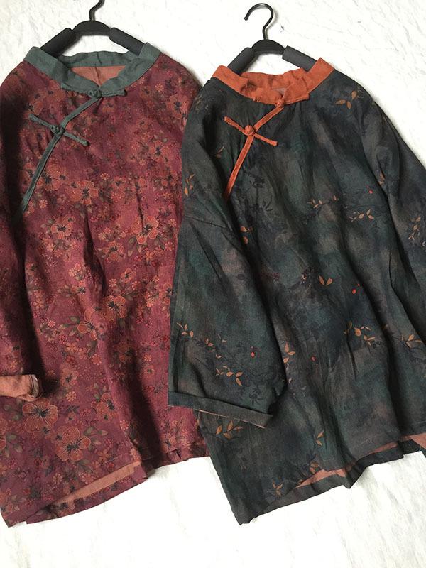 2026 Spring Floral Linen Retro Frog Button Short Jacket