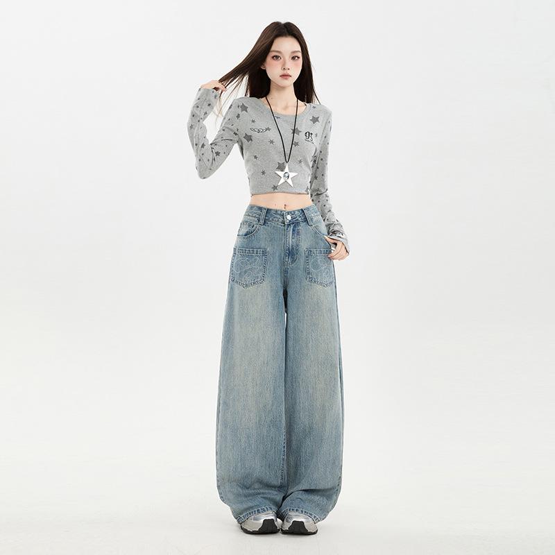 Amerikanische Retro-Stickerei Damen Wide-Leg Jeans - Herbst 2025 Kollektion