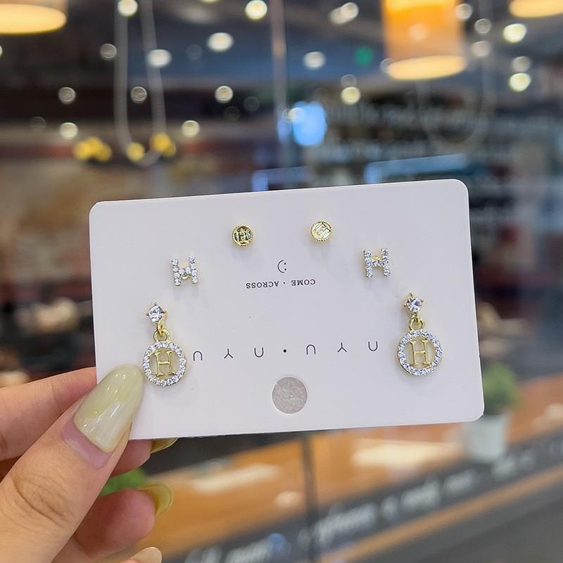 Temperament Earrings Silver Needle Douyin Same Geometric Opal Earrings