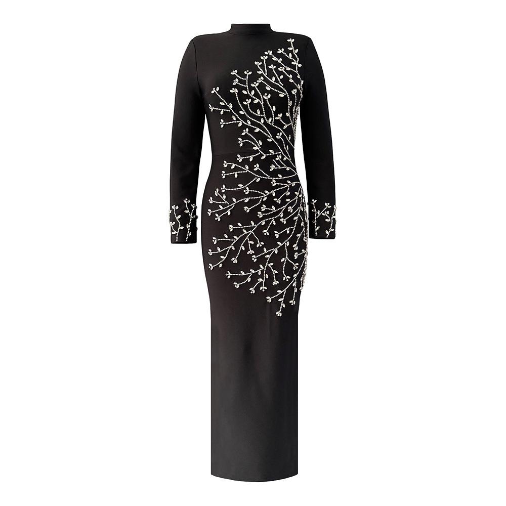 American Dark Style Slimming Long Sleeve Bandage Dress - Sexy & Flattering European Women s Fashion XL чёрный