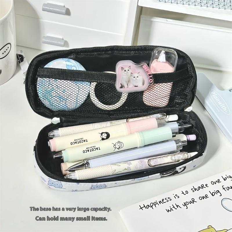 Canvas Transparent Pencil Case Minimalist Style Butterfly Kitten Student Pencil Pouch Kapibala Cartoon Stationery Storage Bag