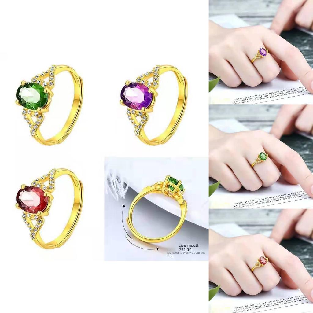 Fashionable Vietnamese Sand Gold Ring With Sparkling Rhinestones For Women