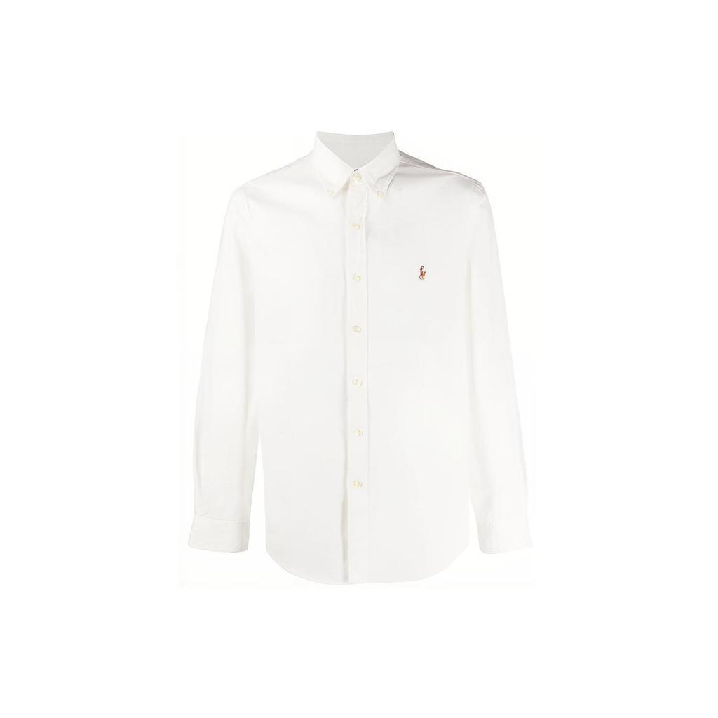 Polo Ralph Lauren Logo Print Solid Twill Point Collar Long Sleeve Shirt Men Shirts White 710795457-001