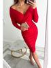 2022 Autumn/Winter V-Neck Long Sleeve Waist-Hugging Hip-Wrap Dress