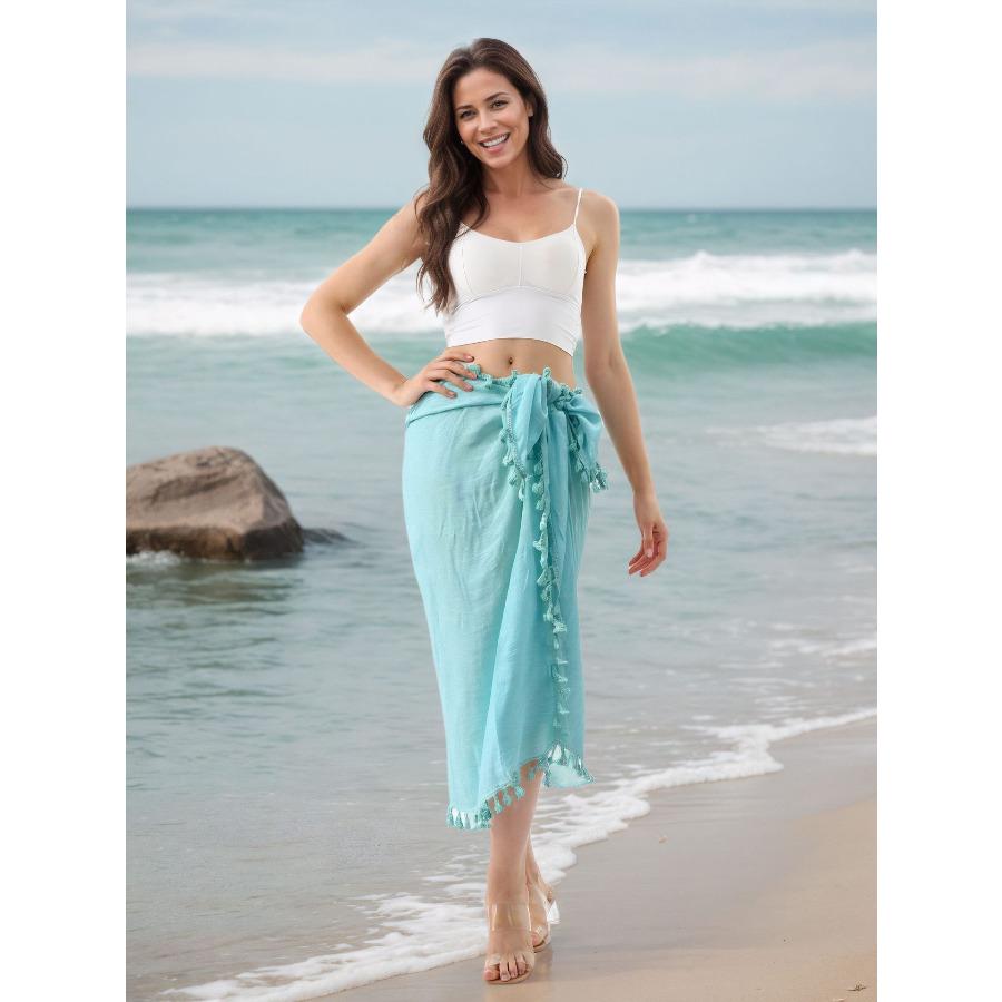 Women's One Piece Pareo Beach Wrap Skirt Flowy Tassel Maxi Skirt, Sarong Cover Up for Vacation 1014