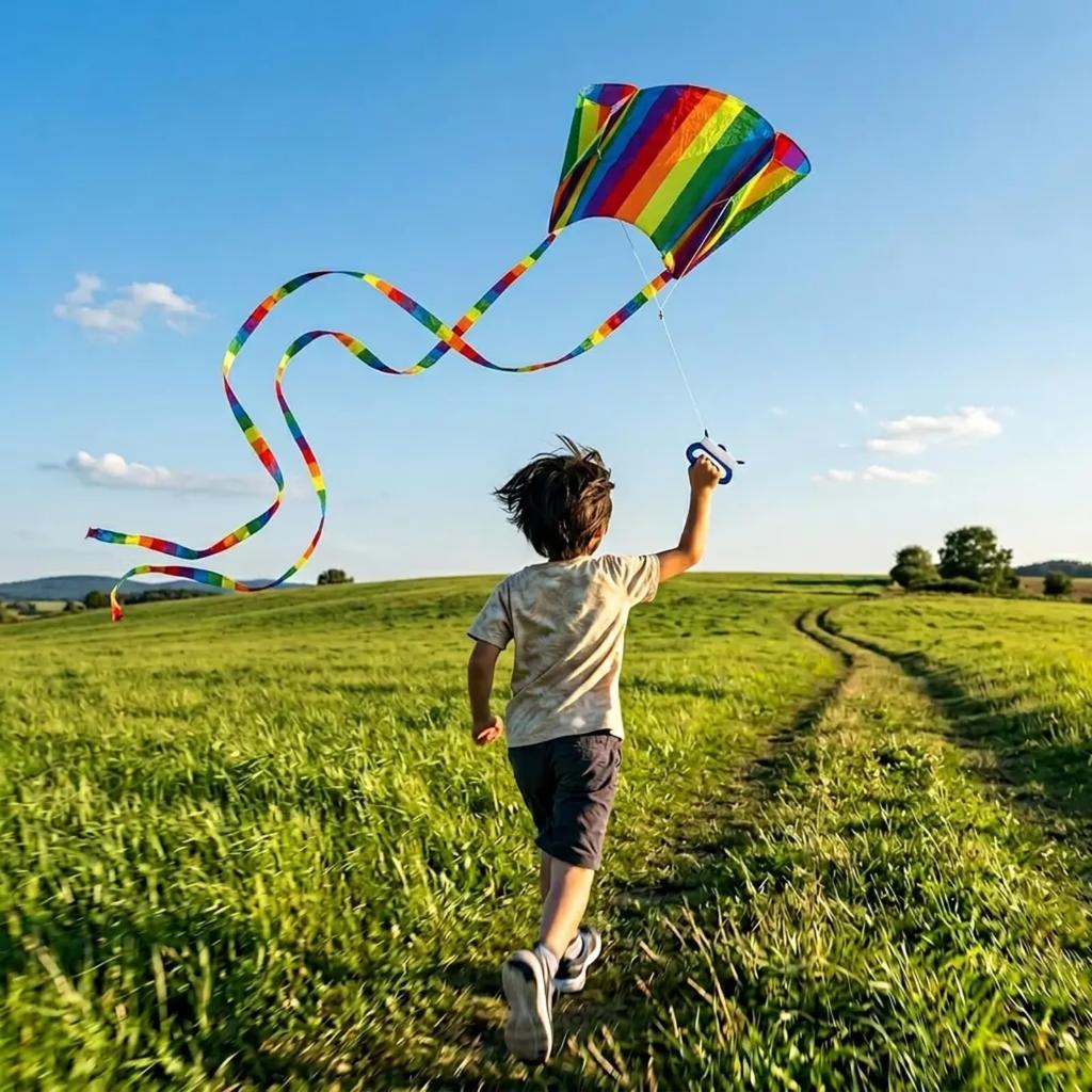 Rainbow Kite Sky Kite - Lightweight and Durable, Easy To Assemble, with Handle, 30M Kite String, Flies In Light Breezes, Perfect for Outdoor