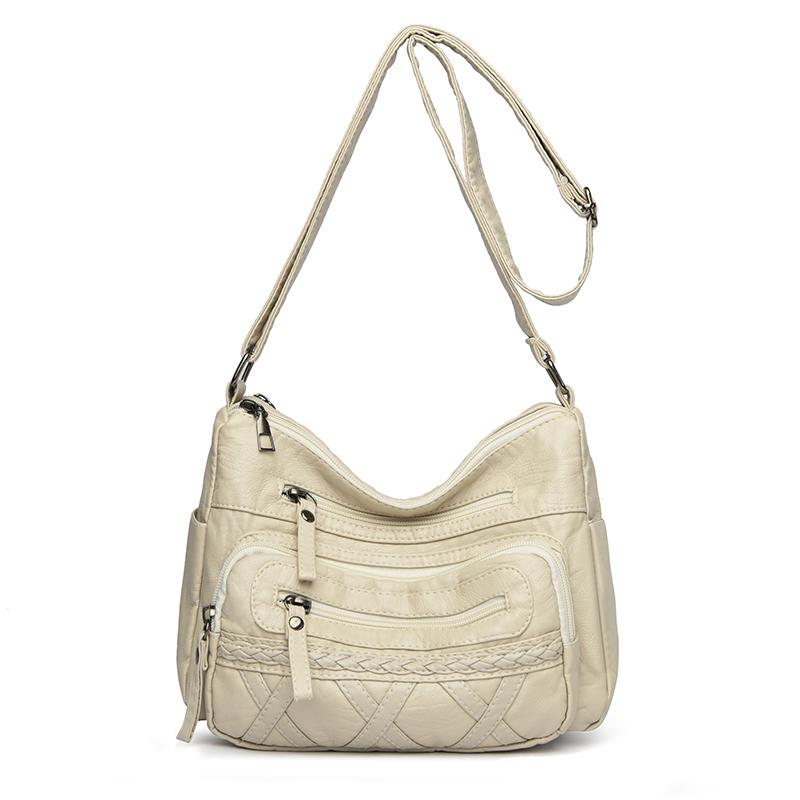 

Женская сумка через плечо из мягкой кожи, большая вместимость, сумка через плечо для мам среднего возраста бежевый