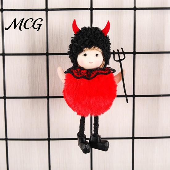 Halloween Plush Witch Doll Hanging with Lanyard, Cute Furry Pom Door Decor Ball Ornament for Doors Windows Trees Party Lace Details