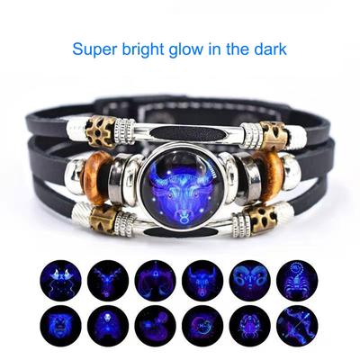 12 Zodiac Signs Constellation Charm Bracelet Pu Leather Bracelet Bangle