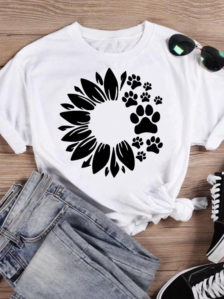 

Жіноча графічна футболка топ повсякденна жіноча мультяшна модна з принтом короткий рукав котяча мордочка мила 90-х футболки літня футболка футболка XXXL білий