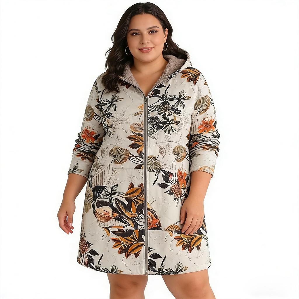 Drukowane duże rozmiary casualowe Vintage Płaszcze Bluza na zamek Długi rękaw Manteaux Dames Casualowe Damskie Ciepła Kieszeń Kwiatowa Kurtka Polarowa