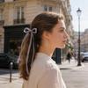 Hairpin Suede Texture Long Ribbon Double Bow Hair Clip Half-Tied Hair Ponytails