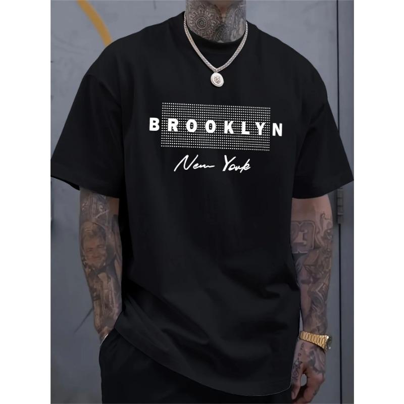 Men s Casual Comfortable Breathable Round Neck T-shirt with Letter Printed Pattern Summer Outdoor Loose Top S