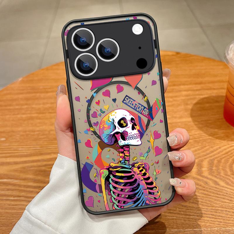 Colorful Skeleton Pattern Case For iPhone 17 Pro Max Case iPhone 16 Pro Max 15 14 13 16E 17E Magnetic For Magsafe Hybrid Matte Cover